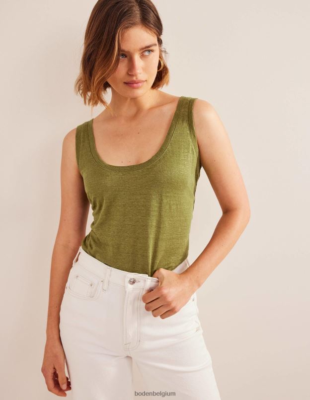 femmes Boden vert soufre débardeur en lin à encolure dégagée vêtements Z42D01984