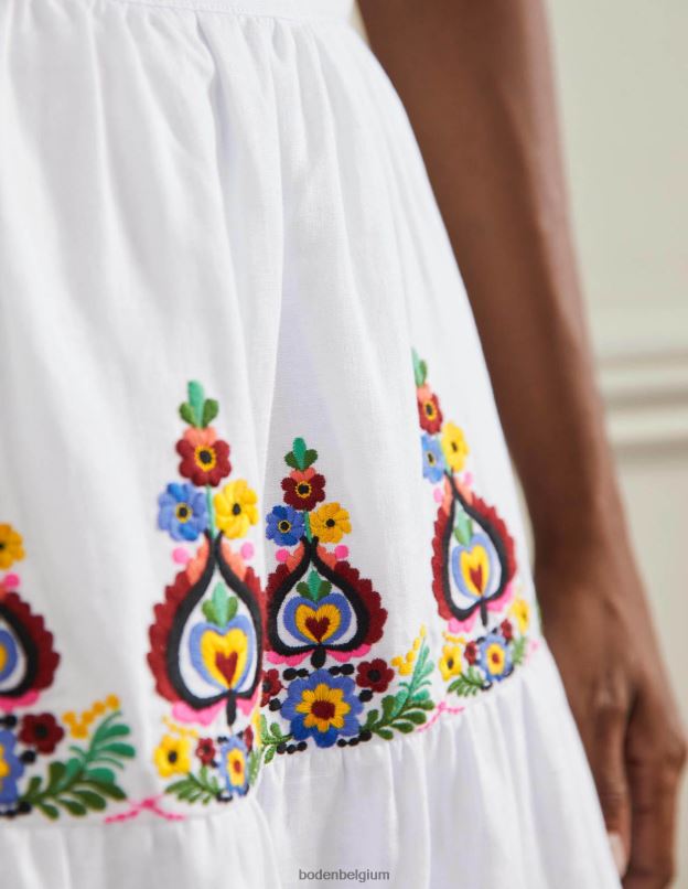 femmes Boden blanc brodé mini-jupe en lin brodé vêtements Z42D02548
