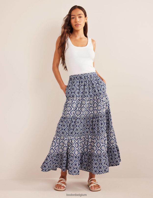 femmes Boden bleu céleste et blush botanique jupe midi en popeline à volants vêtements Z42D01020