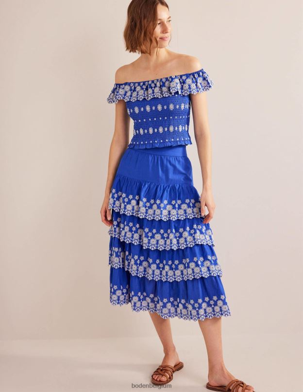femmes Boden bleu des îles jupe brodée à plusieurs niveaux vêtements Z42D01060