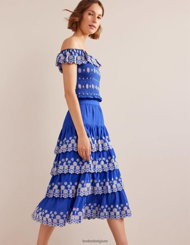 femmes Boden bleu des îles jupe brodée à plusieurs niveaux vêtements Z42D01060