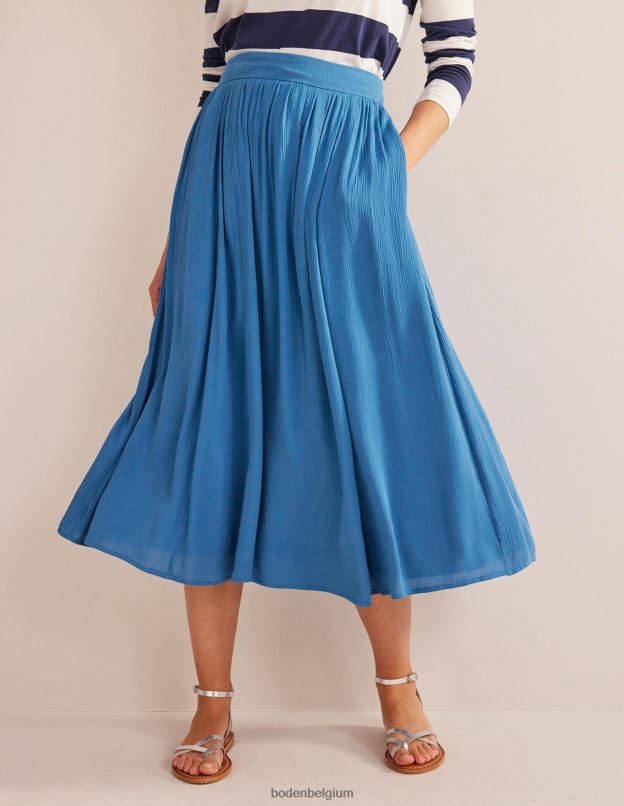 femmes Boden bleu égéen jupe mi-longue froissée vêtements Z42D01799