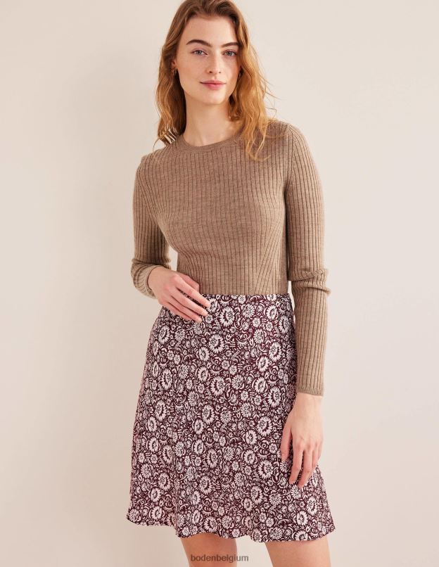 femmes Boden bordeaux foncé et cascade de fleurs mini-jupe en crêpe biaisée vêtements Z42D01090