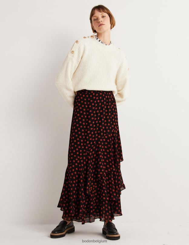 femmes Boden bourgeon noir et pétunia jupe longue à volants multiples vêtements Z42D01627