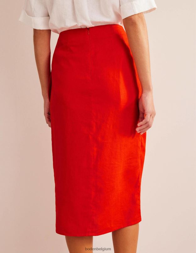 femmes Boden coucher de soleil orange jupe mi-longue portefeuille en lin vêtements Z42D01215