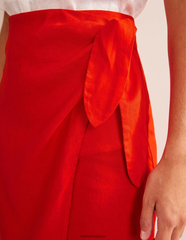 femmes Boden coucher de soleil orange jupe mi-longue portefeuille en lin vêtements Z42D01215