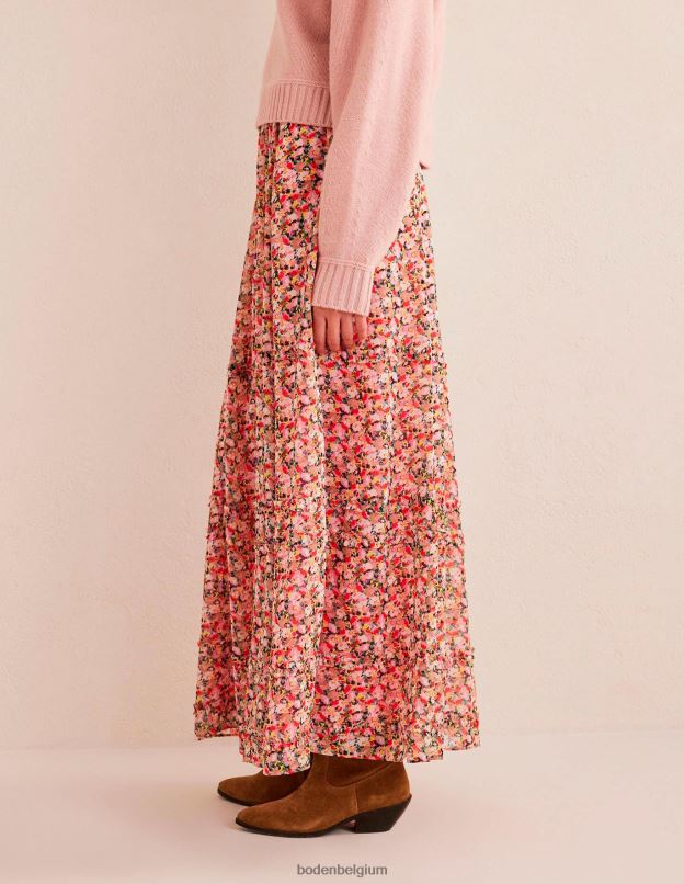 femmes Boden fleuron multicolore et pictural jupe longue froissée à volants vêtements Z42D01436