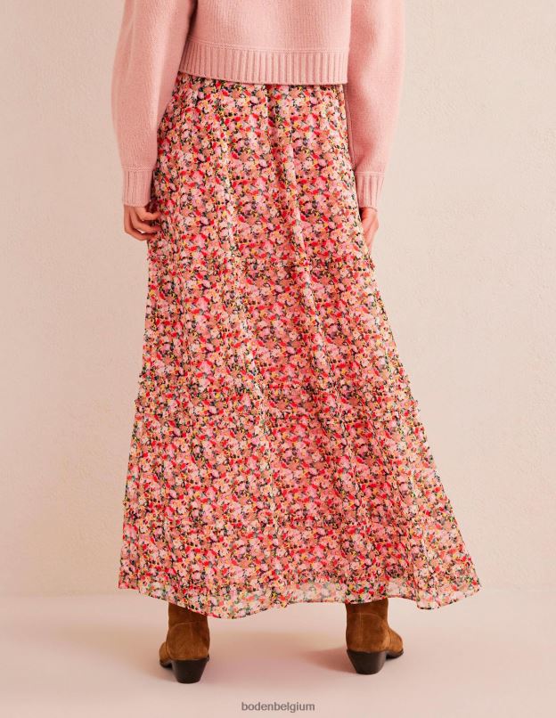 femmes Boden fleuron multicolore et pictural jupe longue froissée à volants vêtements Z42D01436