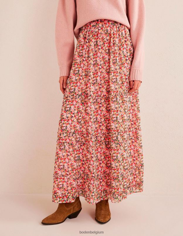 femmes Boden fleuron multicolore et pictural jupe longue froissée à volants vêtements Z42D01436