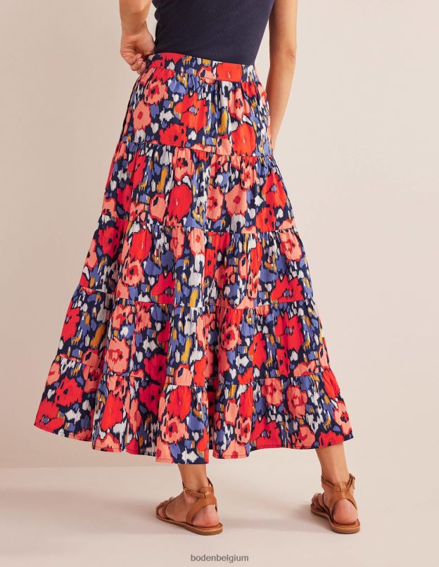 femmes Boden grand coquelicot bleu marine et abstrait jupe midi en popeline à volants vêtements Z42D01516