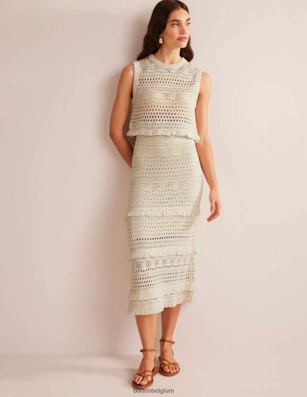 femmes Boden ivoire chaud jupe tricotée au crochet à franges vêtements Z42D02532