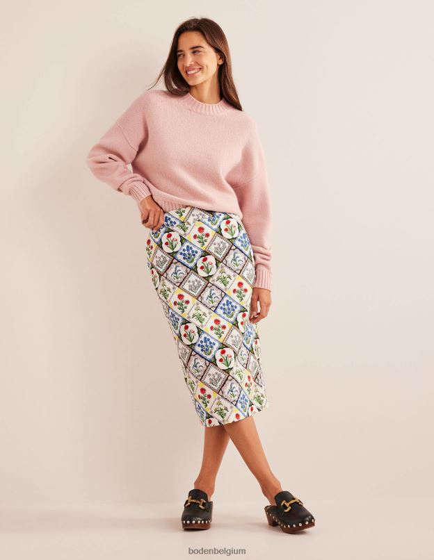 femmes Boden ivoire et jacinthe sauvage jupe crayon texturée en coton vêtements Z42D01111