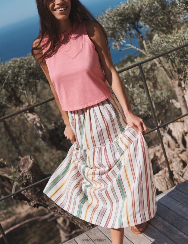 femmes Boden ivoire et multi-rayures jupe longue en coton rayé vêtements Z42D01042