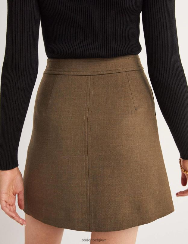 femmes Boden kaki mini-jupe trapèze en laine mélangée vêtements Z42D02036