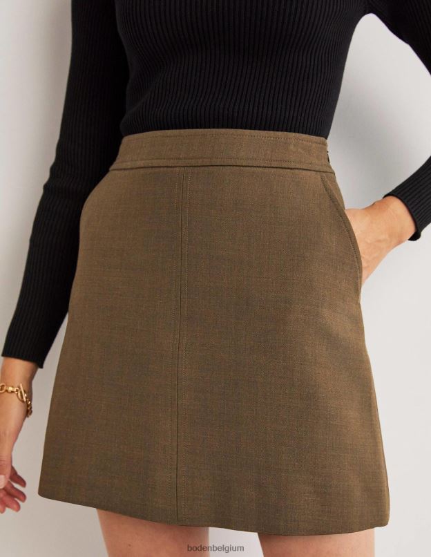 femmes Boden kaki mini-jupe trapèze en laine mélangée vêtements Z42D02036