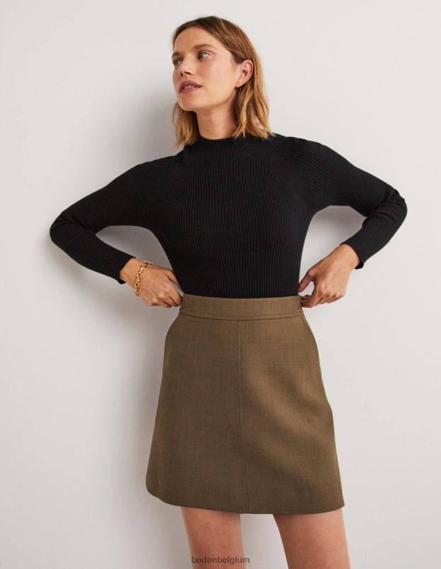 femmes Boden kaki mini-jupe trapèze en laine mélangée vêtements Z42D02036