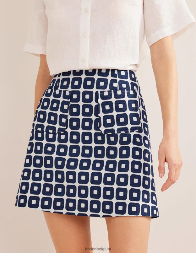 femmes Boden marine française et ivoire & cube coupe trapèze texturée mini vêtements Z42D01245