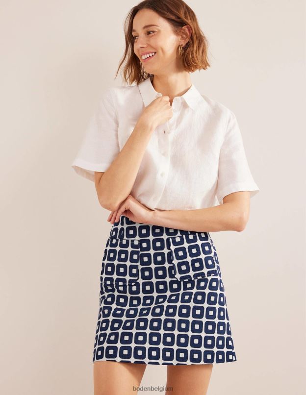 femmes Boden marine française et ivoire & cube coupe trapèze texturée mini vêtements Z42D01245