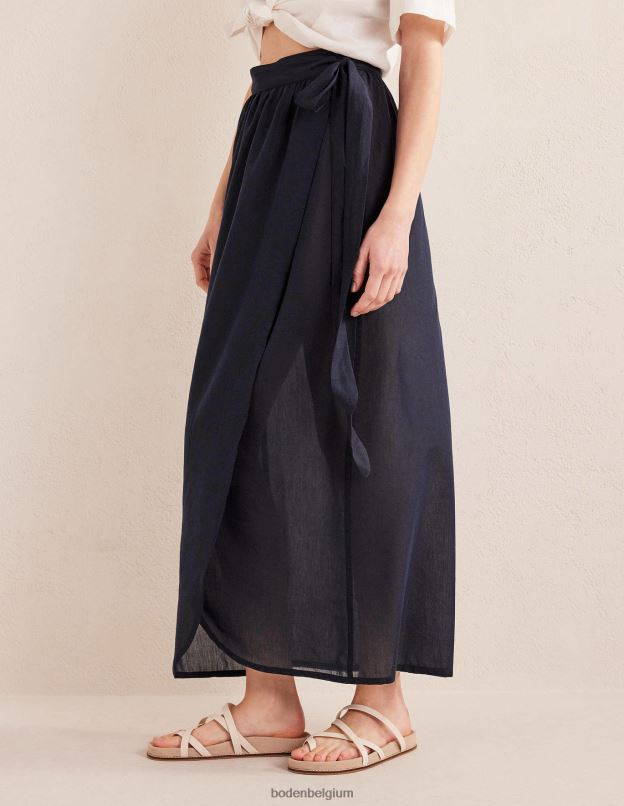 femmes Boden marine jupe longue portefeuille en coton vêtements Z42D01923