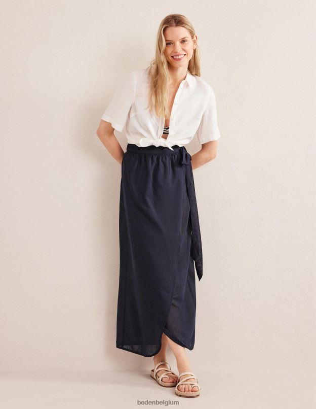 femmes Boden marine jupe longue portefeuille en coton vêtements Z42D01923