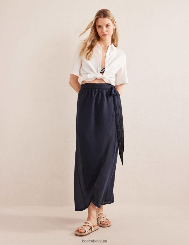 femmes Boden marine jupe longue portefeuille en coton vêtements Z42D01923