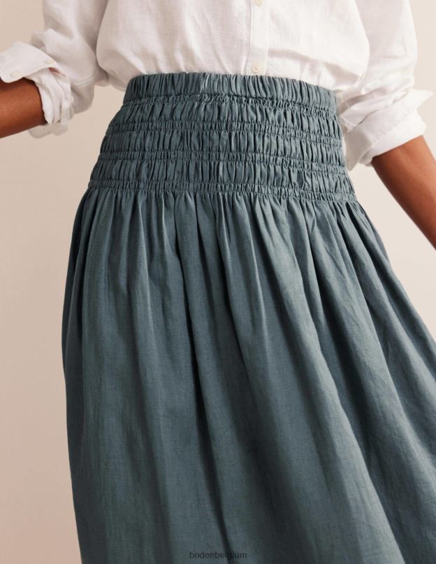 femmes Boden mer profonde jupe mi-longue en lin à taille froncée vêtements Z42D0640