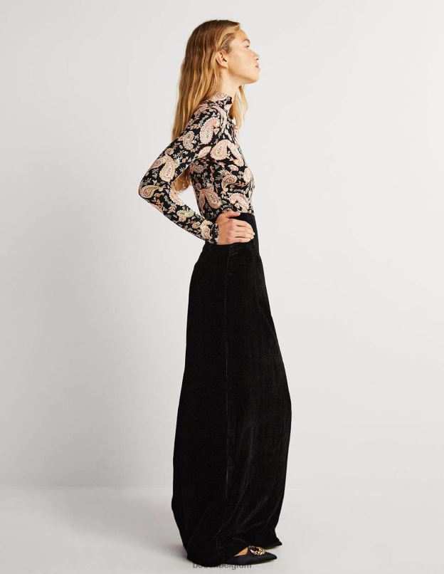 femmes Boden noir jupe longue de soirée en velours vêtements Z42D01941