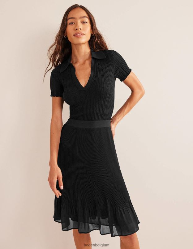 femmes Boden noir jupe plissée longueur genou vêtements Z42D02522
