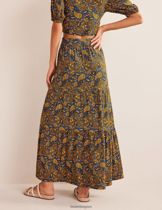 femmes Boden récolte d'or et terrasse motif cachemire jupe longue en jersey vêtements Z42D0988