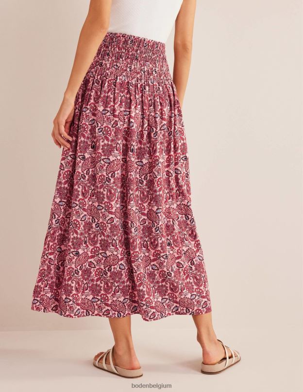 femmes Boden terrasse rose crayeux et cachemire jupe mi-longue en lin à taille froncée vêtements Z42D02491