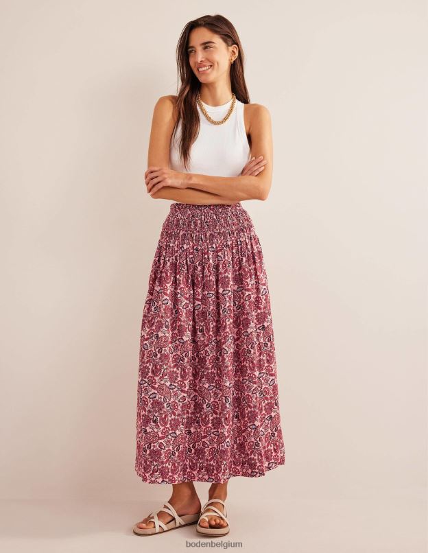 femmes Boden terrasse rose crayeux et cachemire jupe mi-longue en lin à taille froncée vêtements Z42D02491