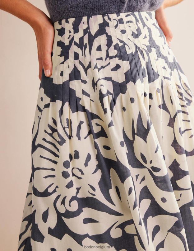 femmes Boden terrasse saphir & chêne jupe midi plissée en coton vêtements Z42D01223