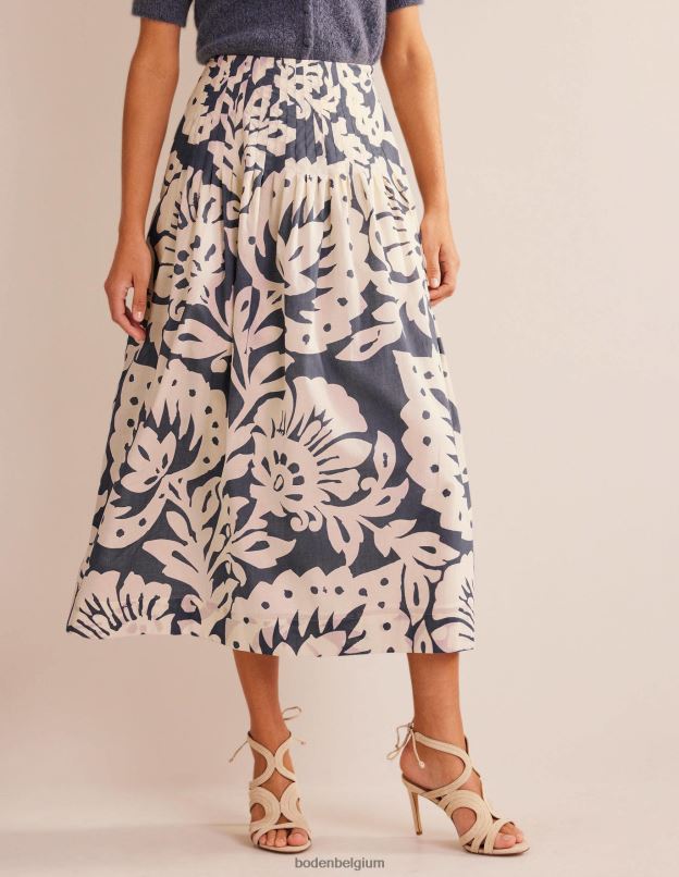 femmes Boden terrasse saphir & chêne jupe midi plissée en coton vêtements Z42D01223