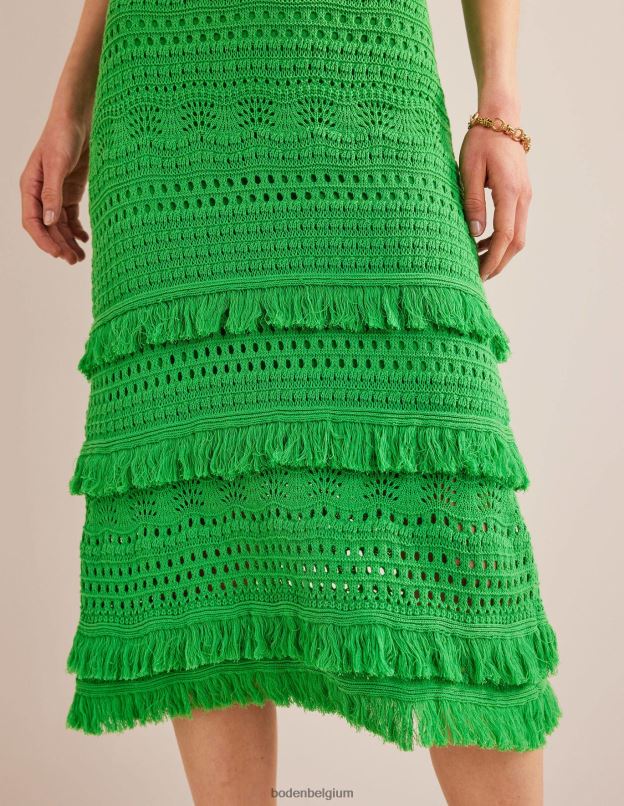 femmes Boden vert clair jupe tricotée au crochet à franges vêtements Z42D02152