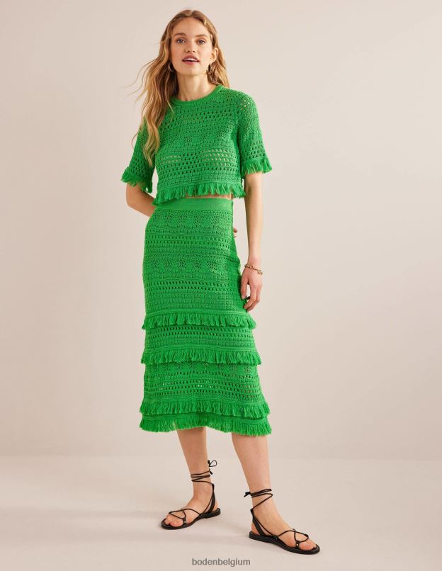 femmes Boden vert clair jupe tricotée au crochet à franges vêtements Z42D02152