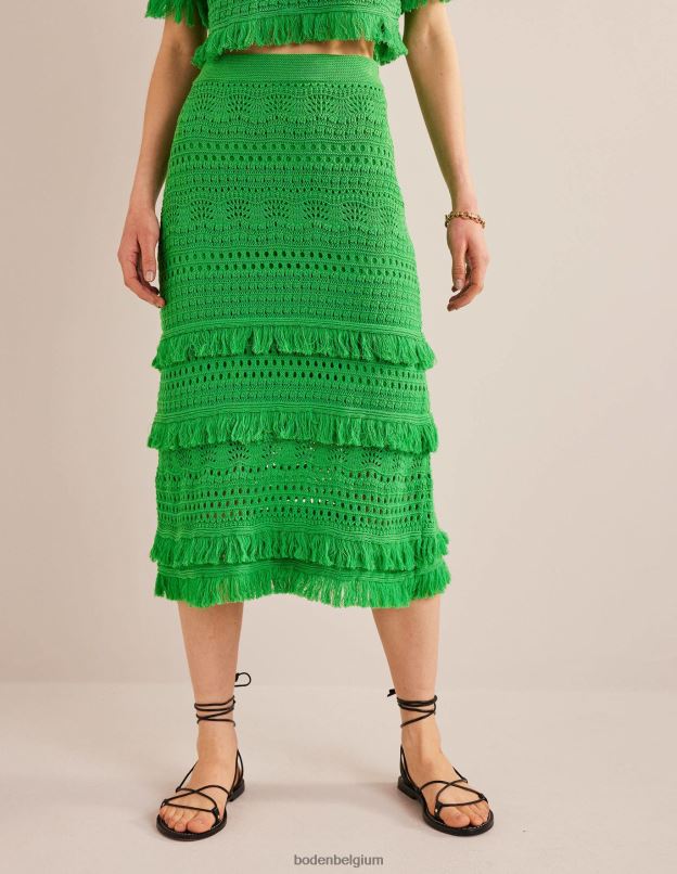 femmes Boden vert clair jupe tricotée au crochet à franges vêtements Z42D02152