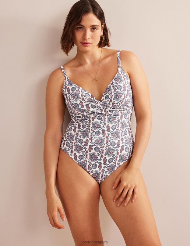 femmes Boden cachemire ivoire et bleu maillot de bain capri taille bonnet vêtements Z42D01323