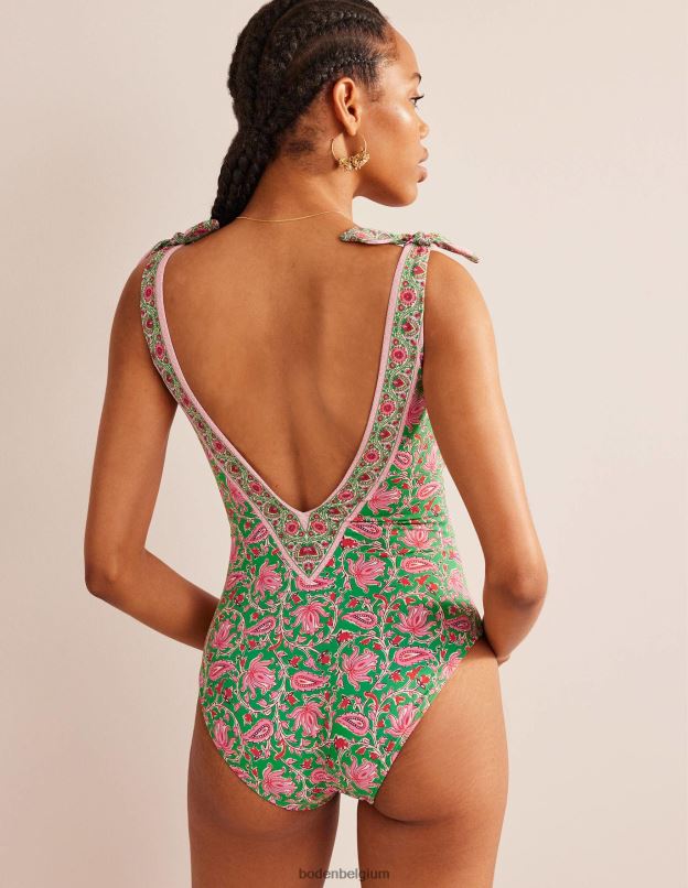 femmes Boden citron vert et vigne botanique maillot de bain à nœud sur les épaules vêtements Z42D0243