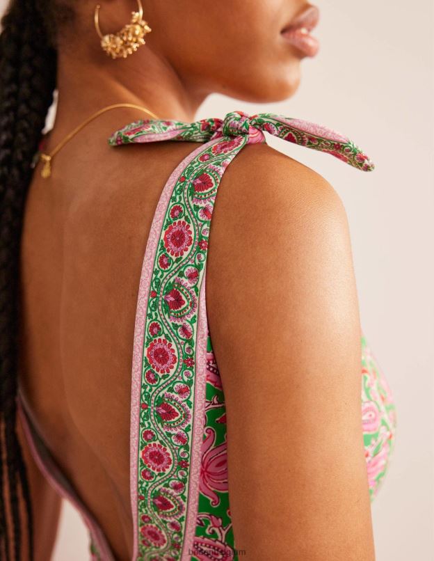 femmes Boden citron vert et vigne botanique maillot de bain à nœud sur les épaules vêtements Z42D0243