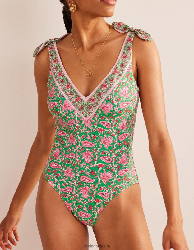 femmes Boden citron vert et vigne botanique maillot de bain à nœud sur les épaules vêtements Z42D0243