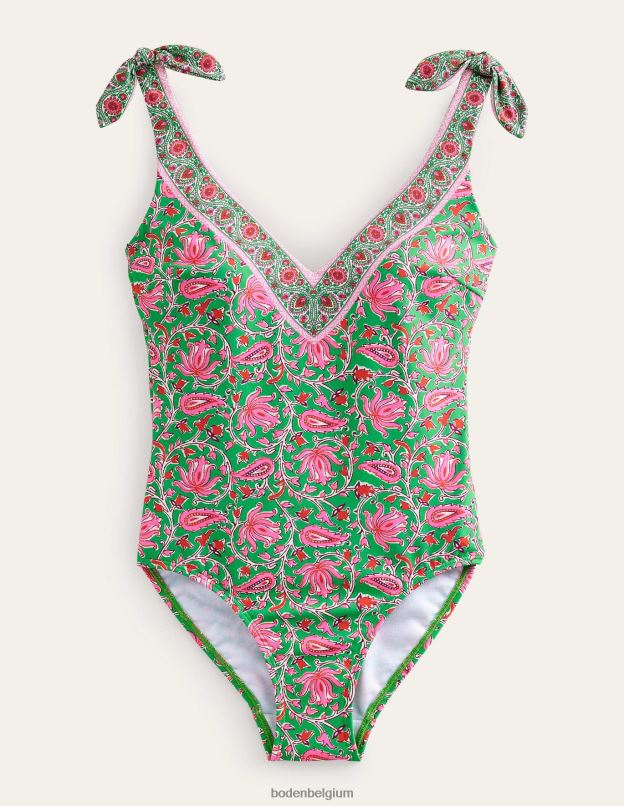 femmes Boden citron vert et vigne botanique maillot de bain à nœud sur les épaules vêtements Z42D0243