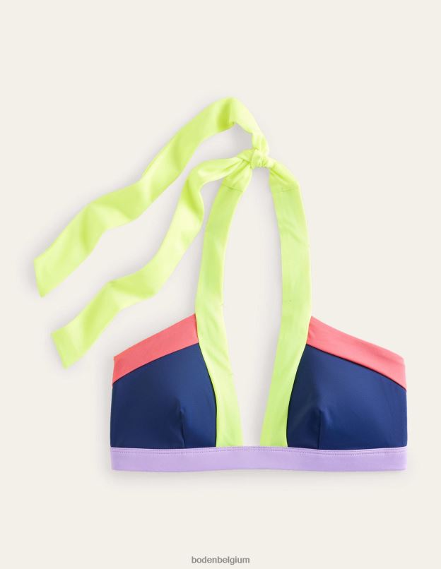 femmes Boden color block bleu marine et jaune acide haut de bikini dos nu Ithaque vêtements Z42D02091