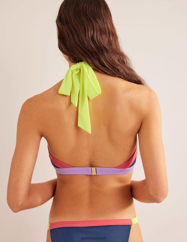 femmes Boden color block bleu marine et jaune acide haut de bikini dos nu Ithaque vêtements Z42D02091