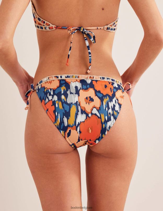 femmes Boden coquelicot bleu marine et abstrait bas de bikini à bordure en crochet vêtements Z42D01031