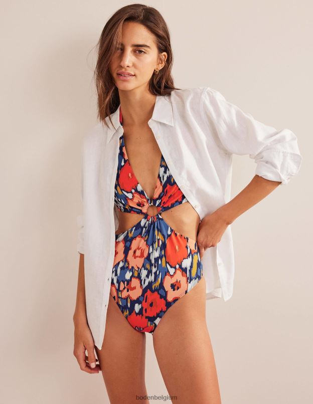 femmes Boden coquelicot bleu marine et abstrait maillot de bain avec anneau en résine vêtements Z42D01368