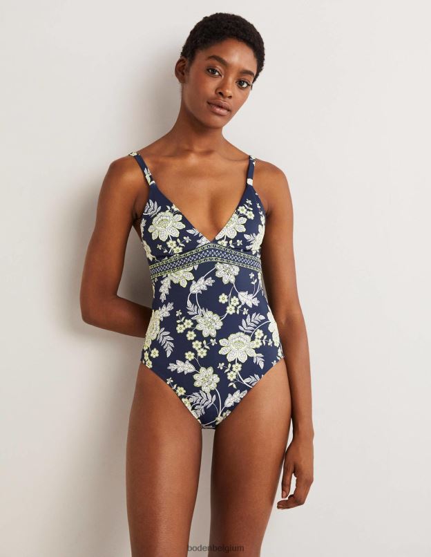 femmes Boden fleur bleu marine et chintz arezzo - maillot de bain à empiècement et encolure en V vêtements Z42D02269