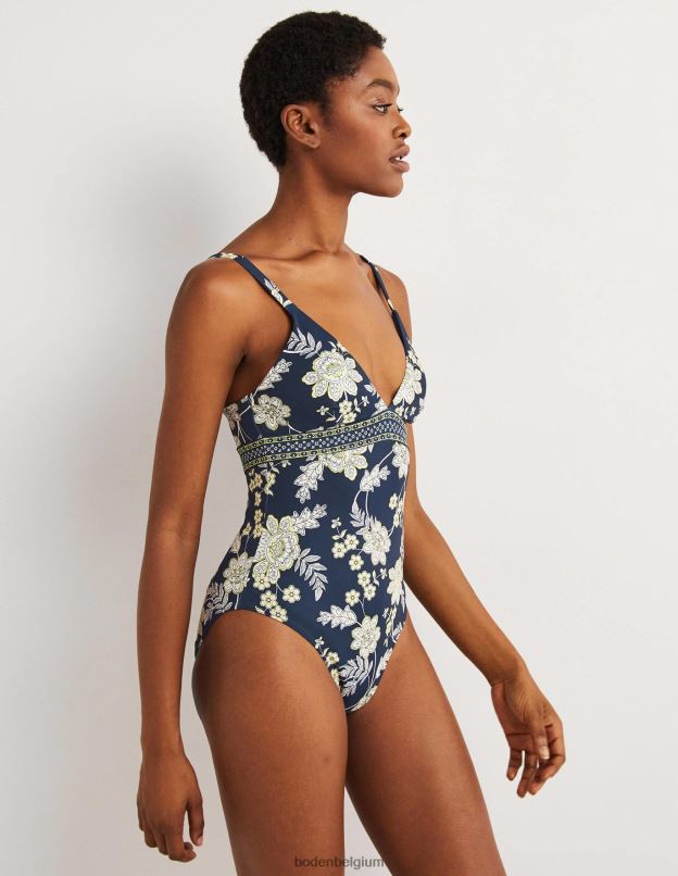 femmes Boden fleur bleu marine et chintz arezzo - maillot de bain à empiècement et encolure en V vêtements Z42D02269