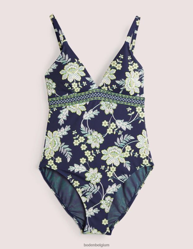 femmes Boden fleur bleu marine et chintz arezzo - maillot de bain à empiècement et encolure en V vêtements Z42D02269
