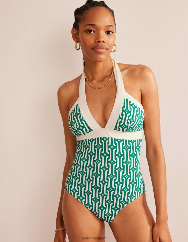 femmes Boden géo émeraude et azur brillant maillot de bain dos nu Ithaca vêtements Z42D0308