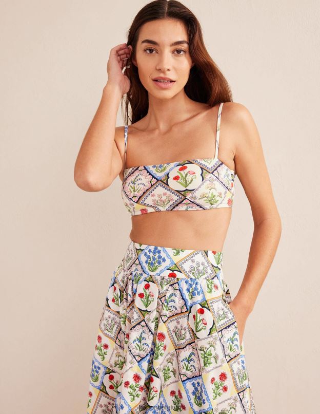 femmes Boden ivoire et jacinthe sauvage haut de bikini à fines bretelles vêtements Z42D01491